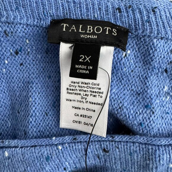 Talbots Speckled Sweater 2X Blue Cotton Nylon‎ Wool 3/4 Sleeve NWT FS-1359 - Picture 6 of 8